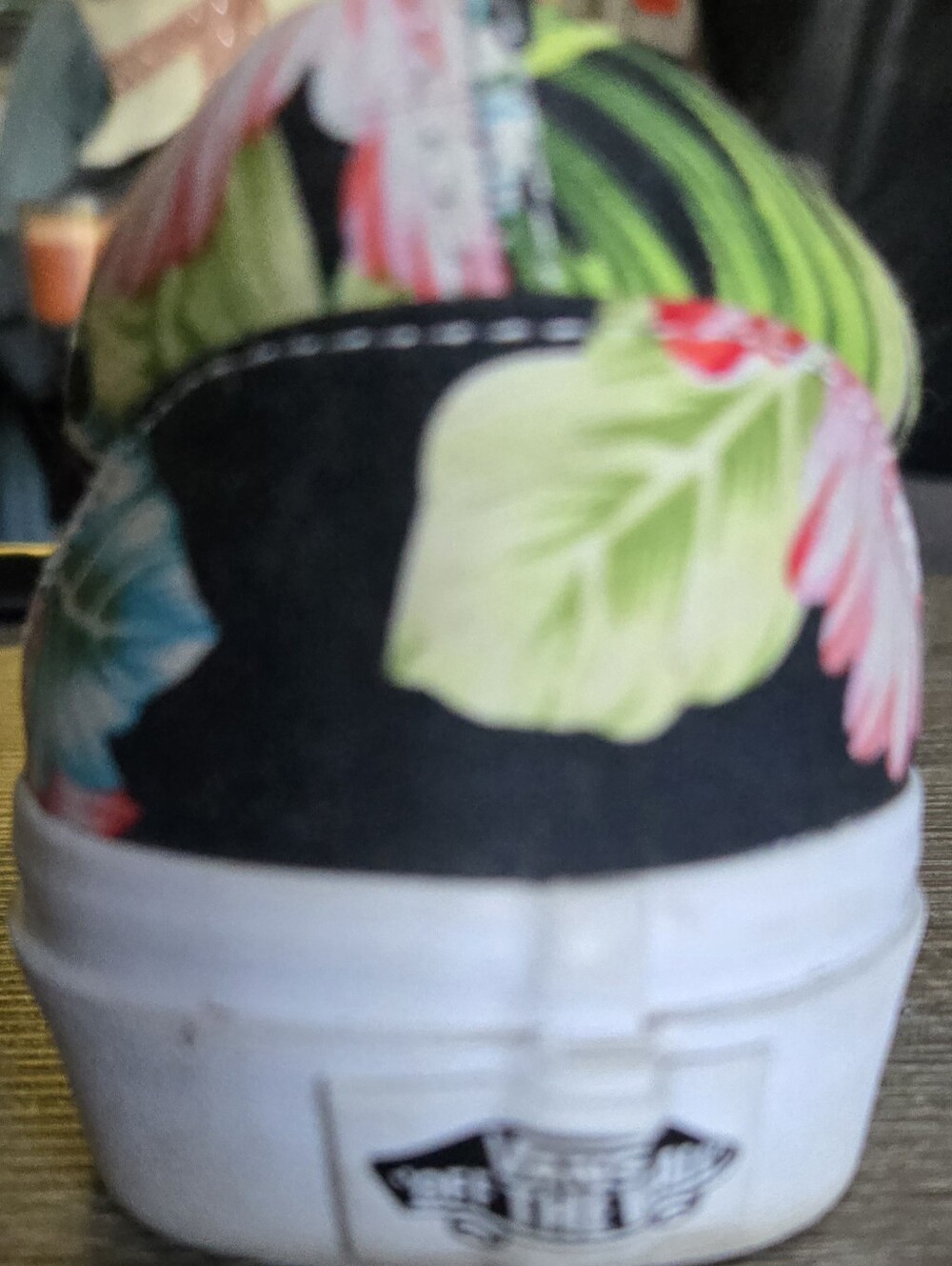 Vans Black Slip-On Sneakers with Red, Pink and Green Tropical Print - Picture 3 of 3